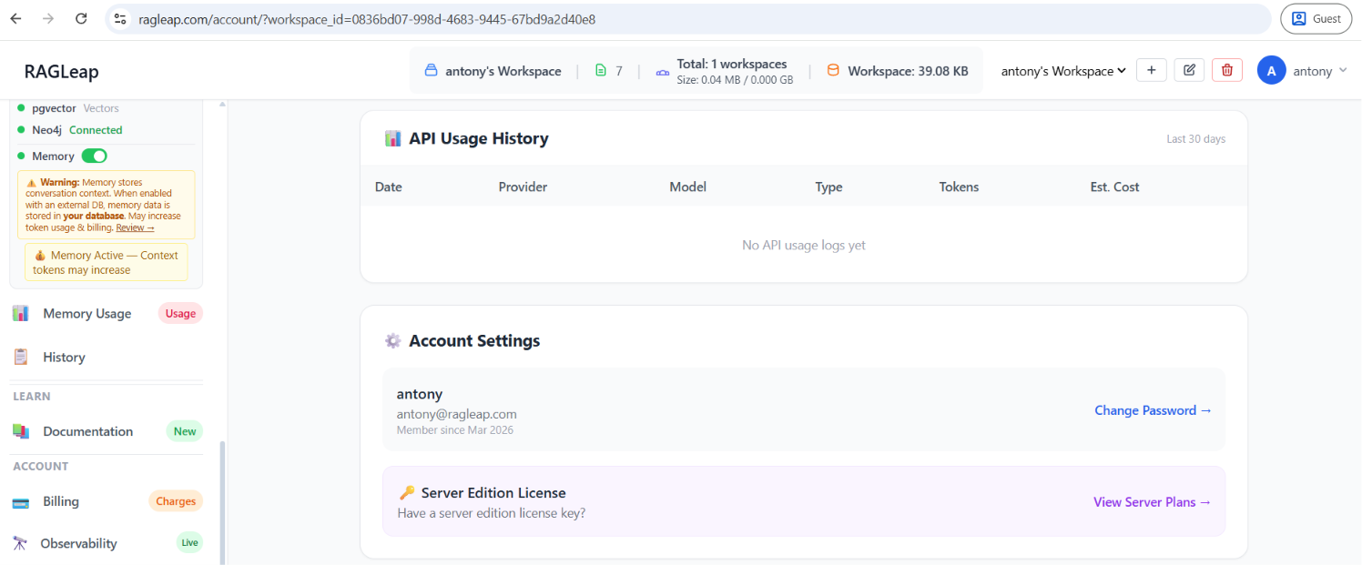 Account settings, plans, and team management