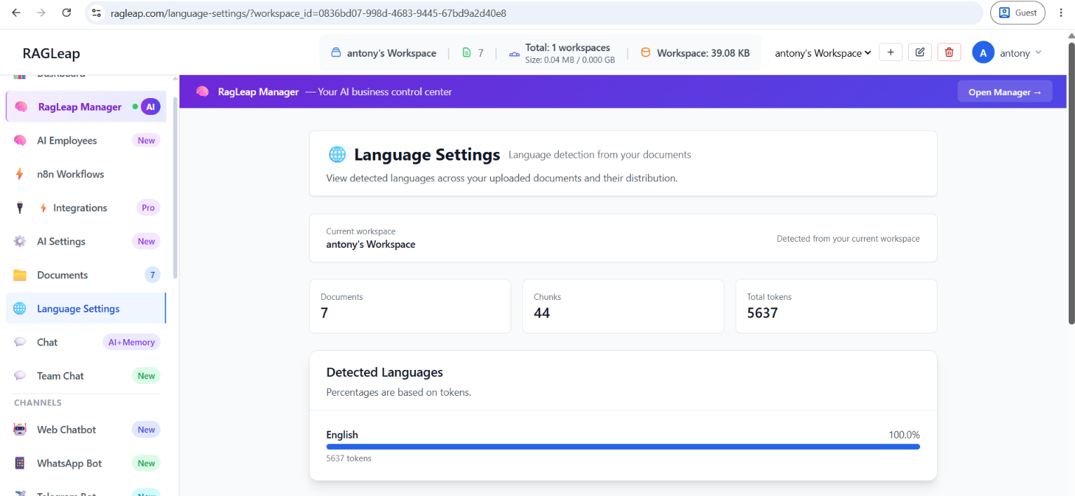 Language settings supporting 222+ languages