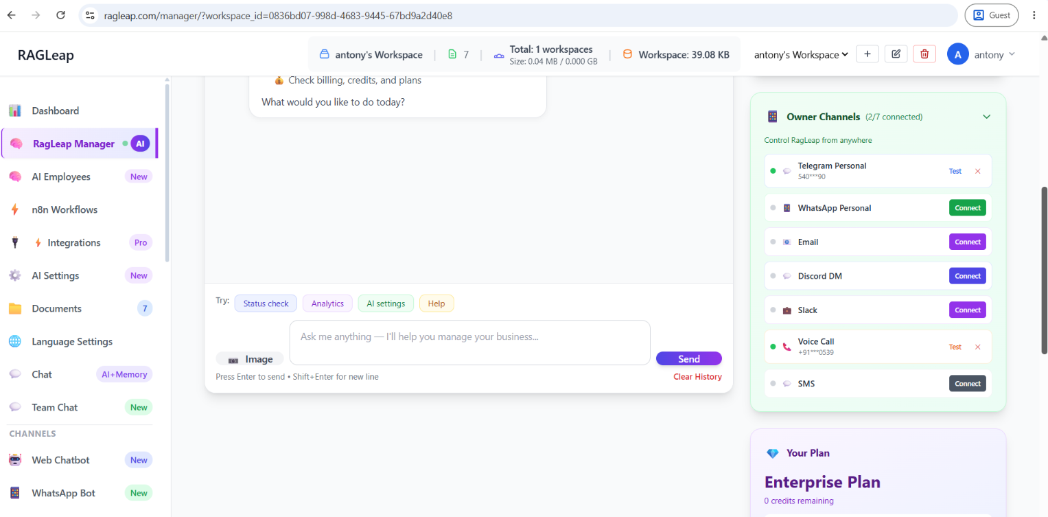RagLeap Manager AI executive assistant interface