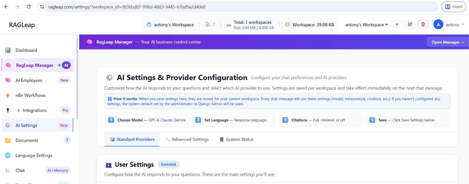 AI Settings and provider configuration