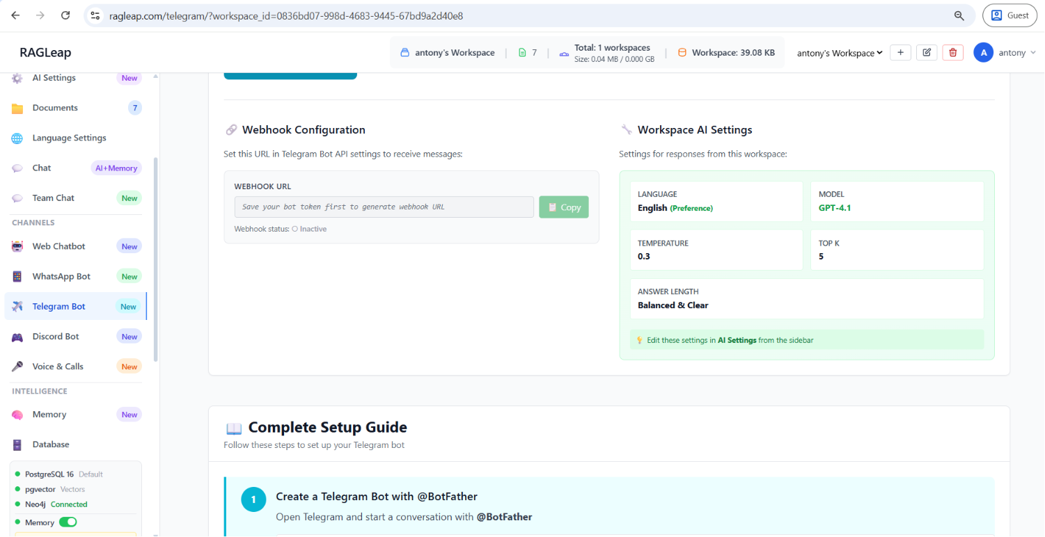 Telegram bot setup and configuration