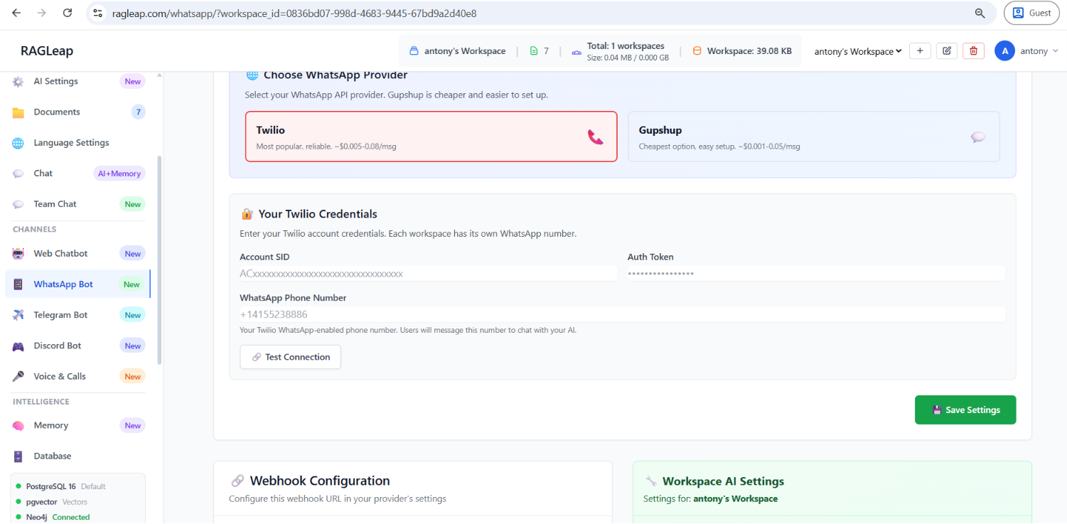WhatsApp Business bot configuration